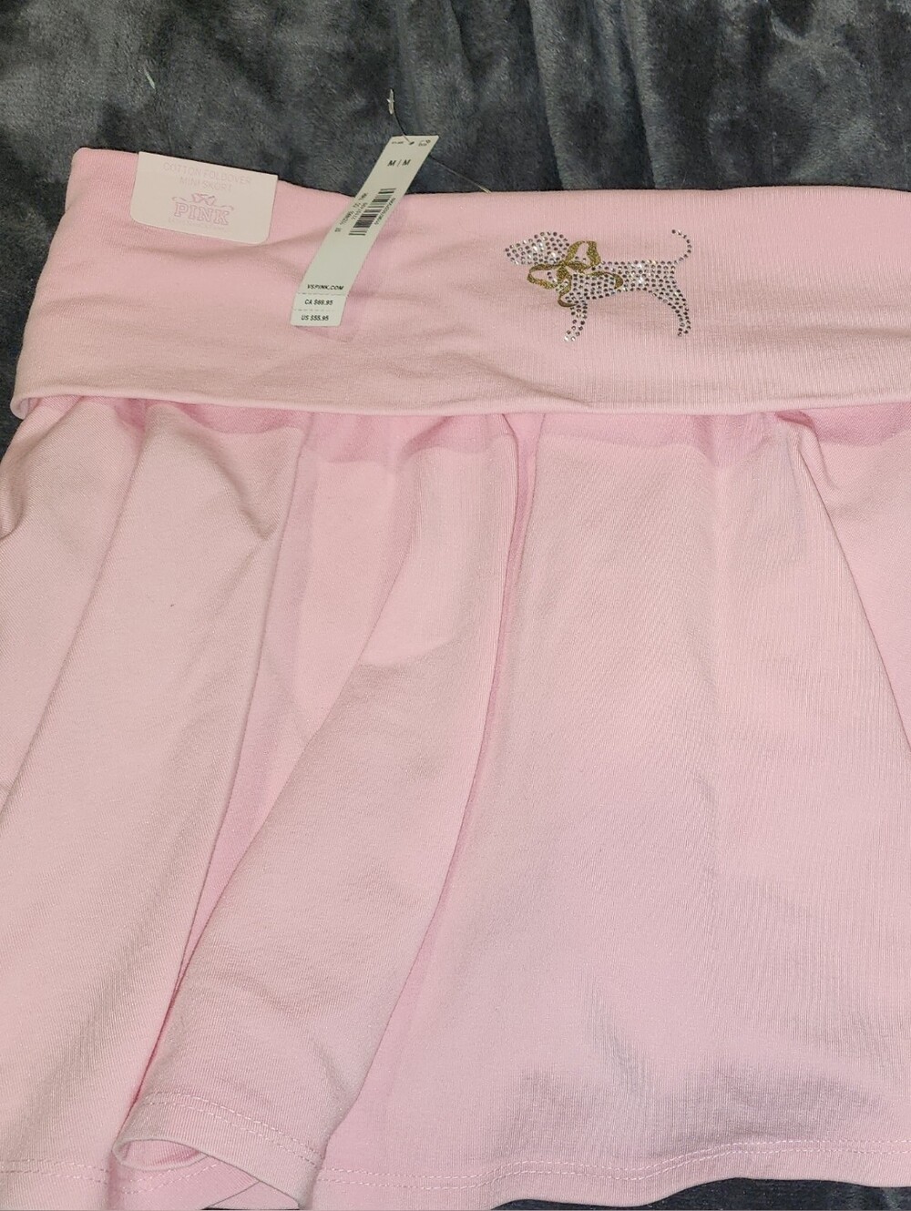NWT LoveShackFancy Pink Cotton Fold Over Mini  Skort with Rhinestone Dog W Bow